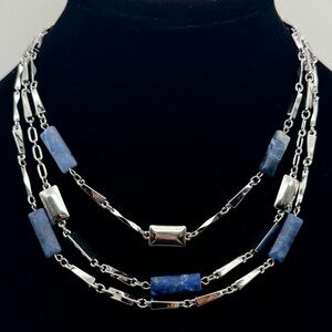 White House Black Market Blue Stone Silver Necklace Signed WHBM Adjustable 20”